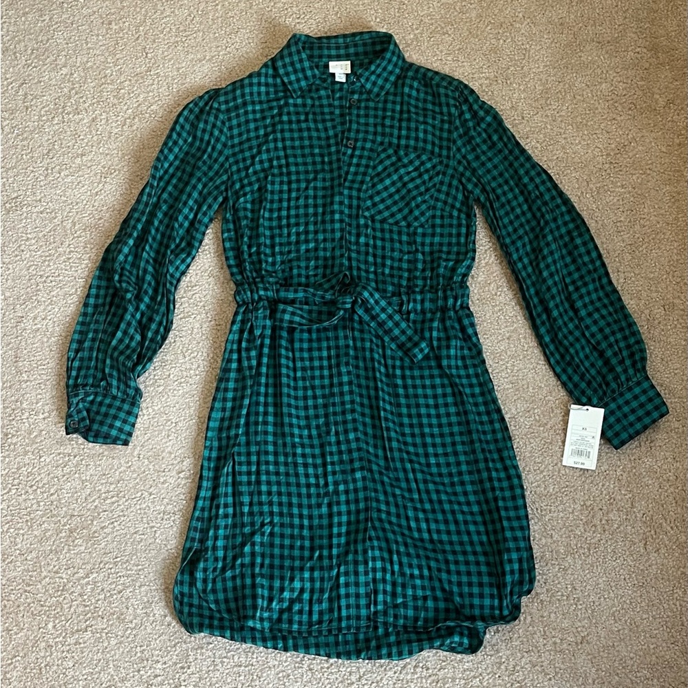 Ladies Button Plaid Dress With Belted Waist *NEW WITH TAGS” Sz XS Originally $28